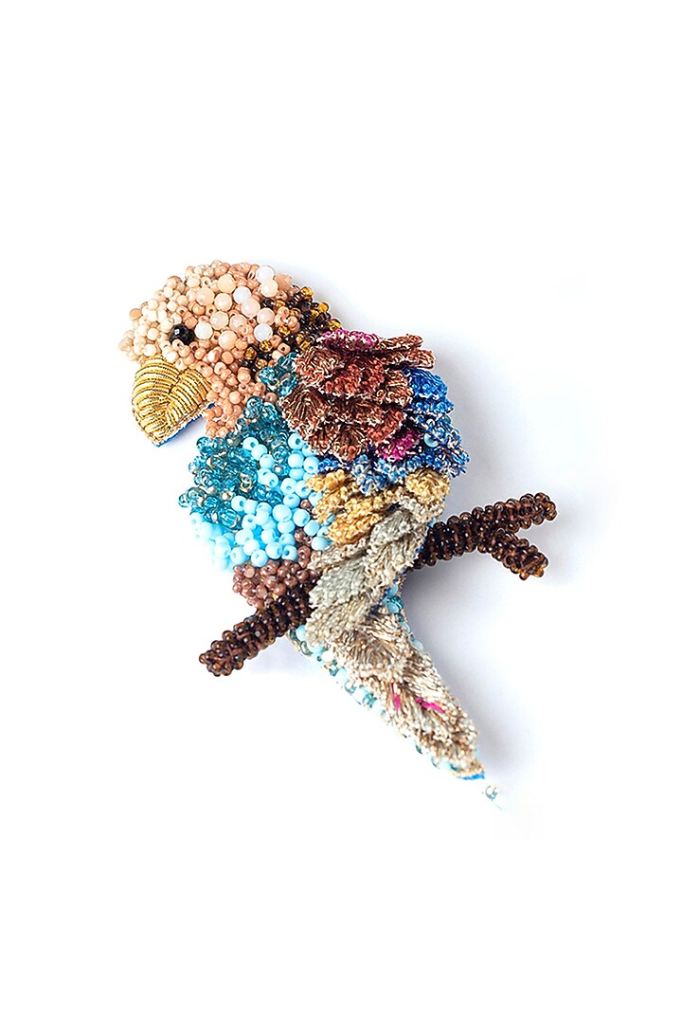 Multi-Colored Glass Beaded Macaw Tropical Brooch