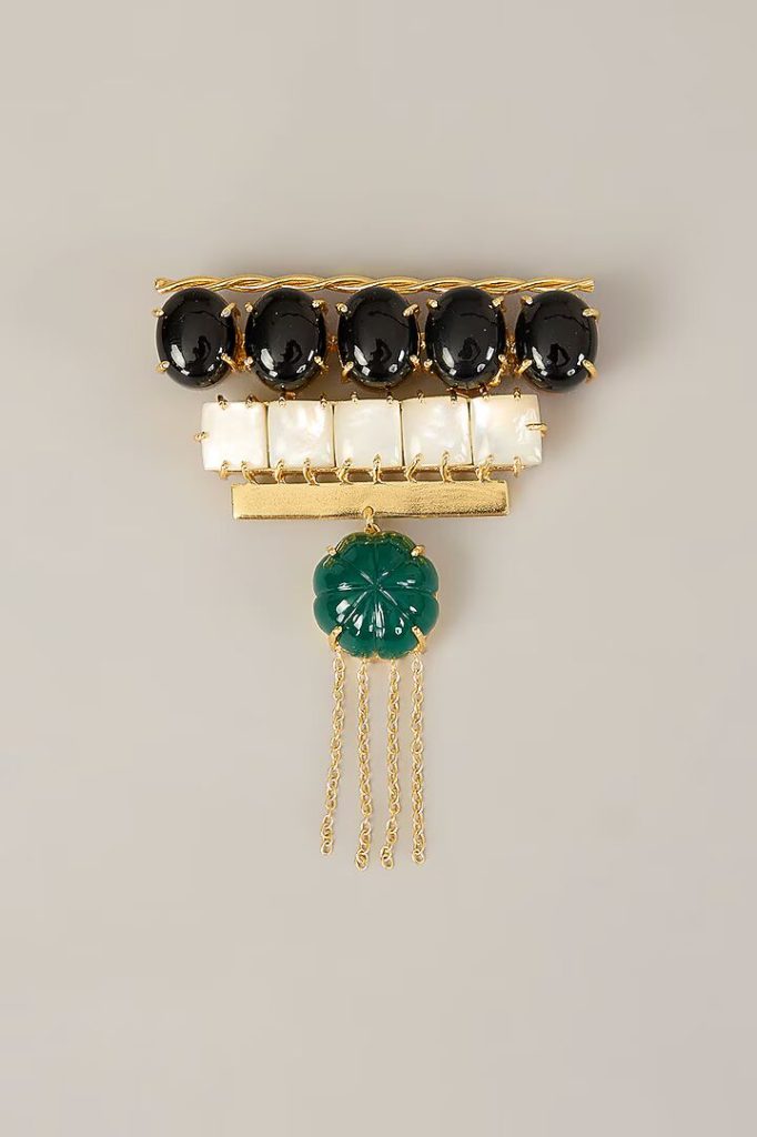 Gold Finish Black Onyx Brooch