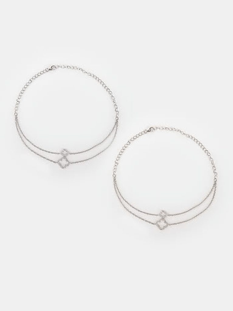 Lady Luck Dual-Chain Silver Anklets