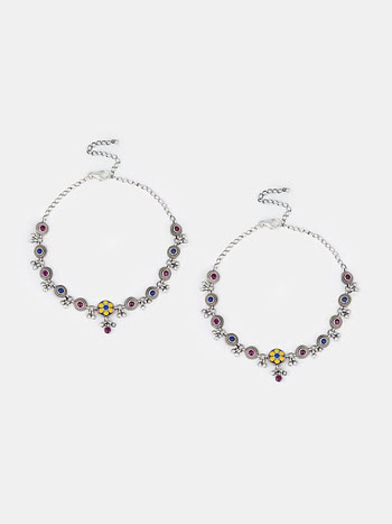 ColorBloom Traditional Oxidised Anklets