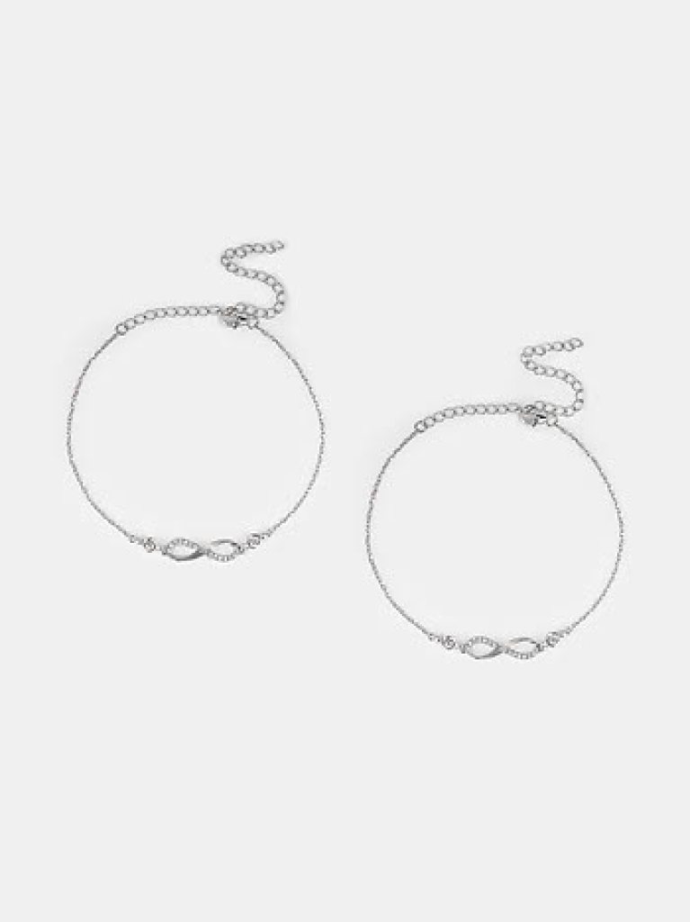 Infinity Charm Silver Anklet Duo