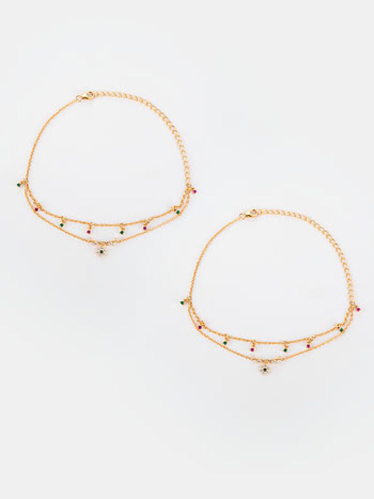 Golden Multicolour Bliss Dual-Layer Anklets