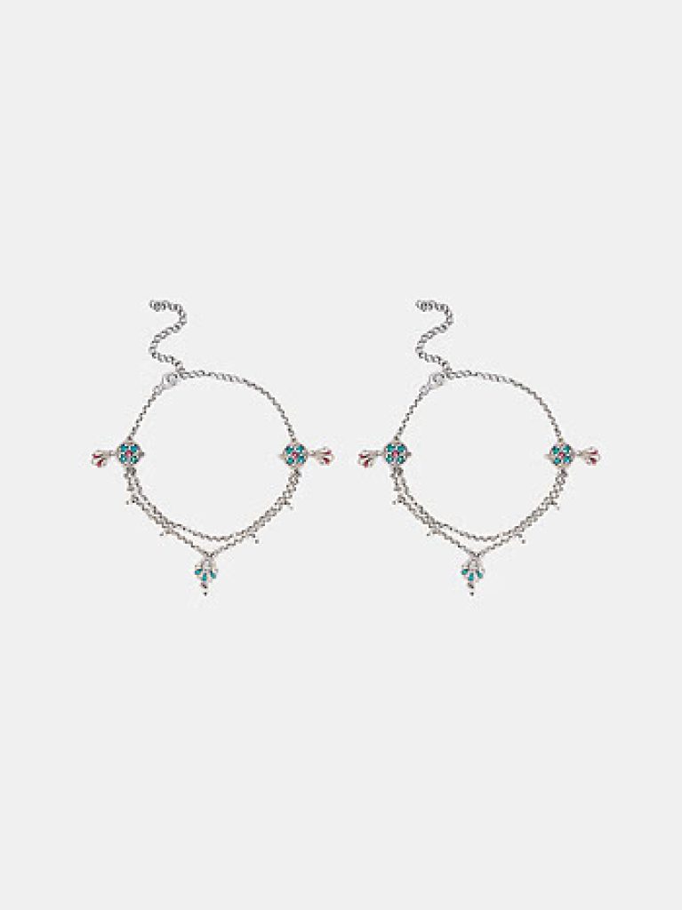 Aqua Bloom Silver Anklets
