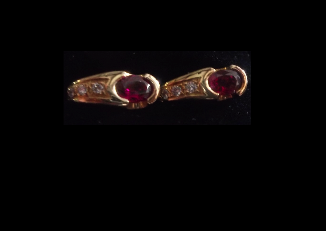 Oval Ruby and Diamond Hoop Earrings, 18k yellow gold