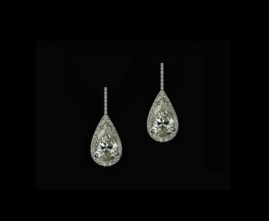 Pear-cut Green Garnet and Diamond Earrings, 14k yellow gold