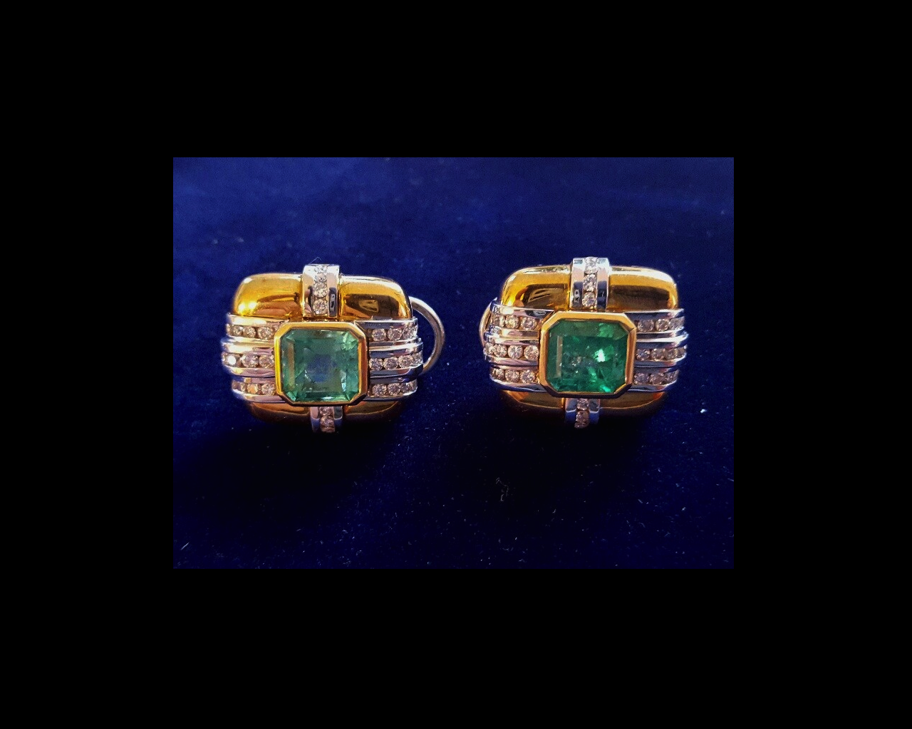 Emerald-cut Emerald and Diamond Earrings, 18k yellow gold