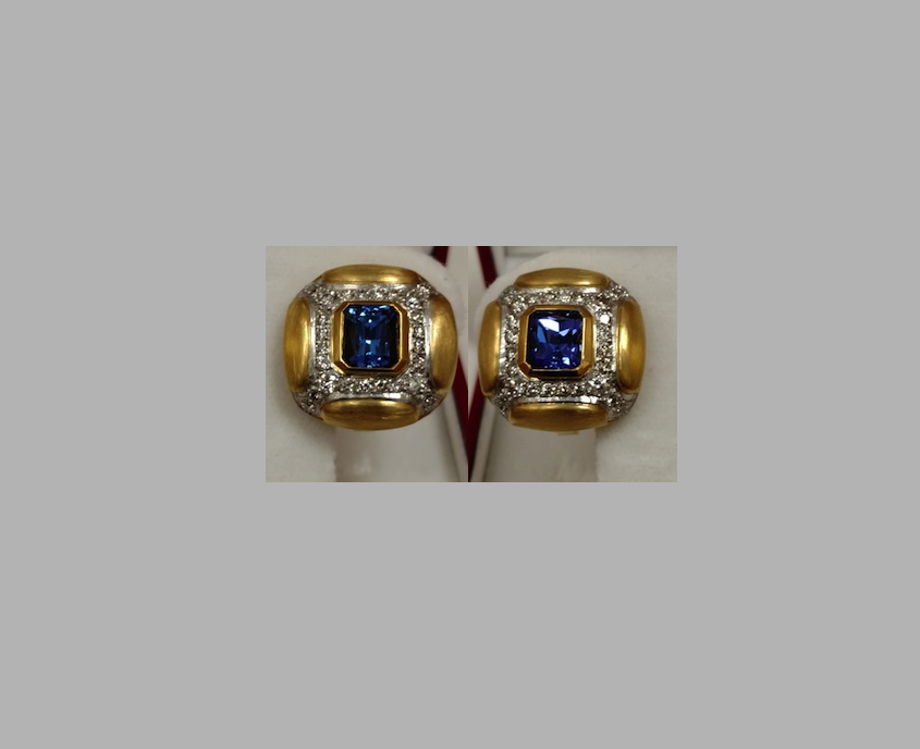 Octagon-cut Blue Sapphire and White Diamond Earrings, 18k yellow gold