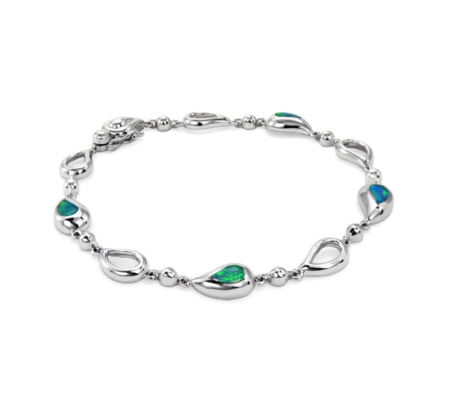 Teardrop Bracelet with Bluish Green Opal, 18k white gold