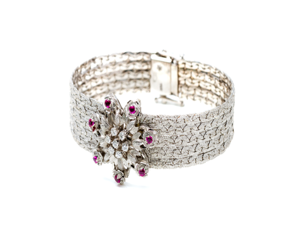 White Diamond and Bright Purple Amethyst Bracelet, 18k white gold