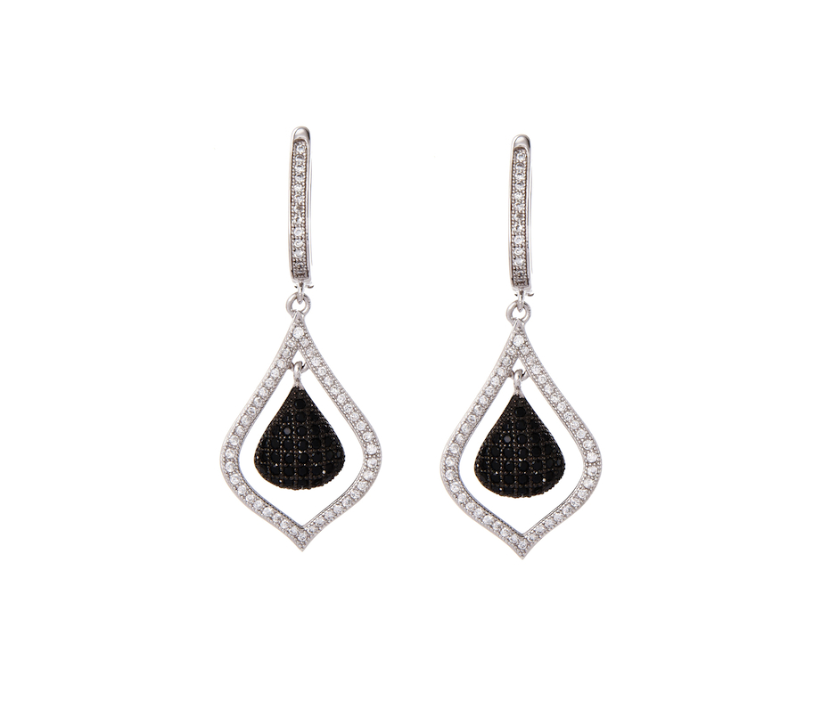 Brilliant-Cut Black and White Diamond Earrings, 18k white gold