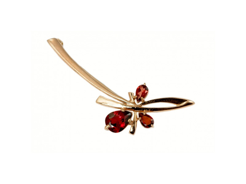 Pear Cut Ruby Red Brooch, 18 k yellow gold