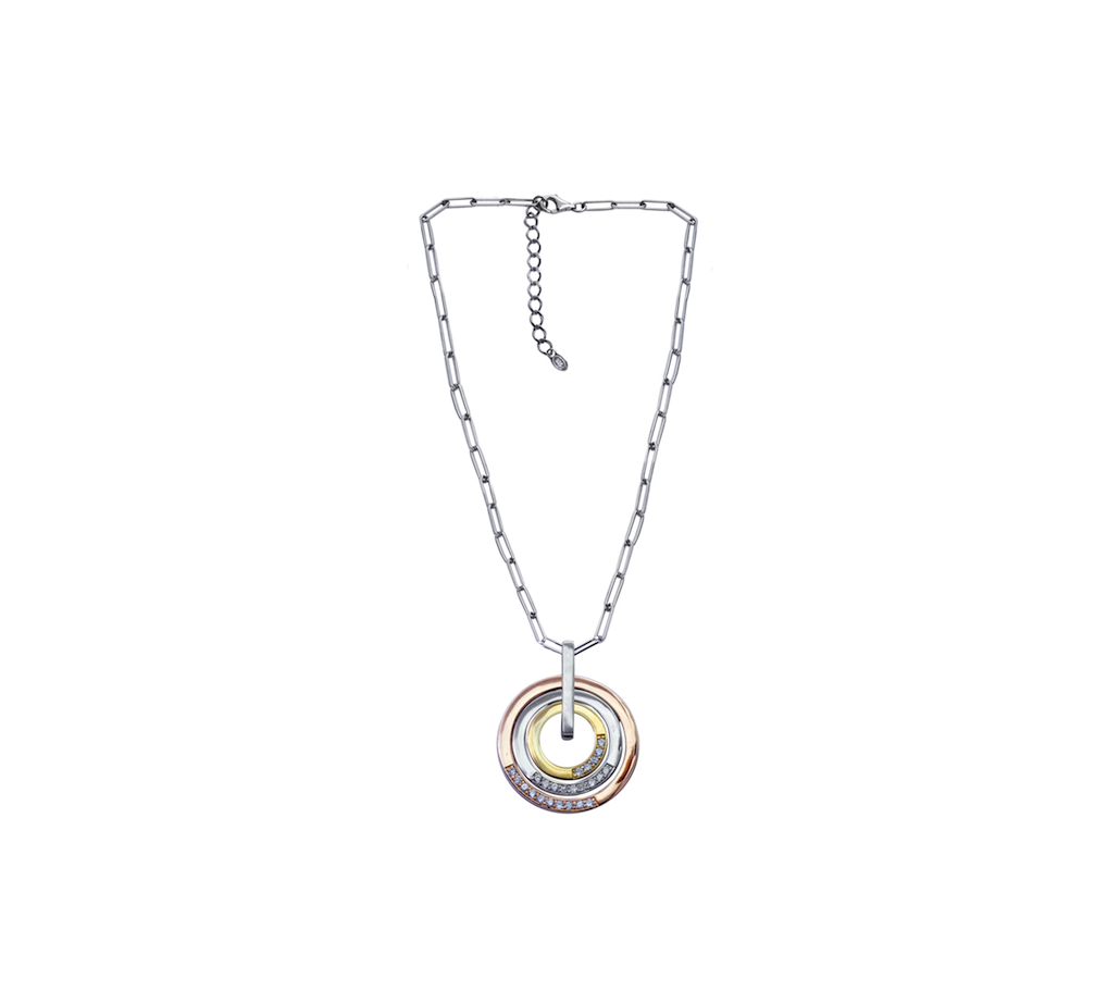 Multi Colour Pendant with Brilliant-cut Diamonds connected to a Necklace, 18k white gold