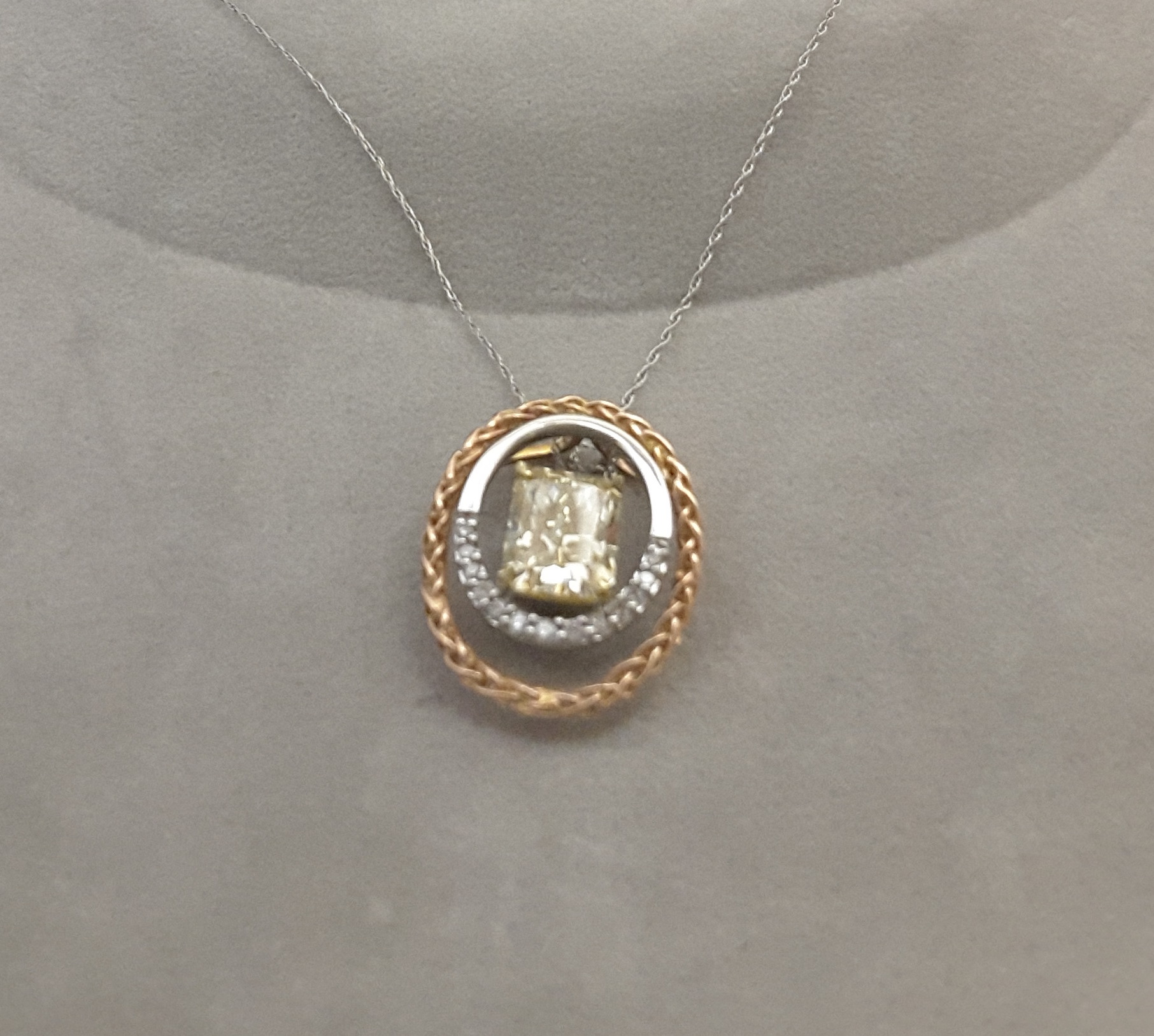 Necklace with White and Yellow Gold Diamond Pendant