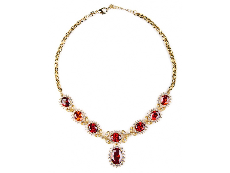 Oval Ruby and Diamond Vintage Necklace, 18k yellow gold