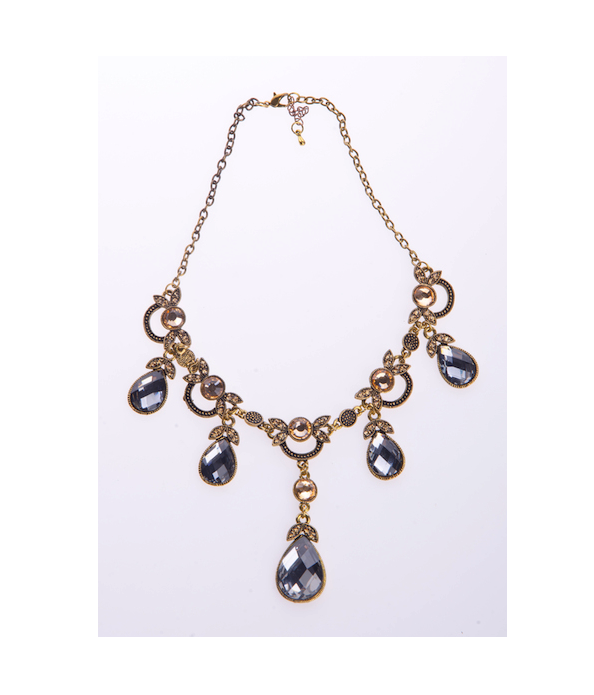 Pear-cut Grey Spinel and Diamond Necklace, 14k yellow gold