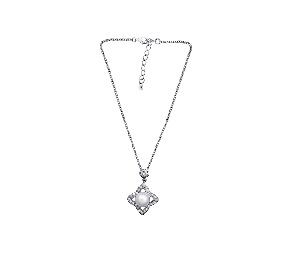 Pearl and Diamond Pendant with Necklace, 14k white gold