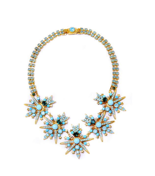 Turquoise and Emerald Necklace, 18k yellow gold