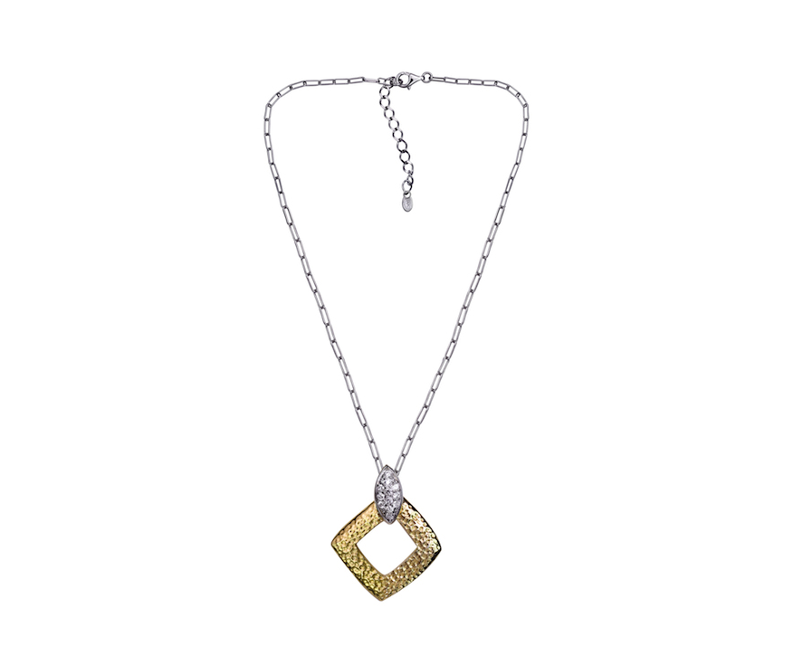 Gold and Silver Pendant with Brilliant-cut Diamonds connected to a Necklace, 18k white gold