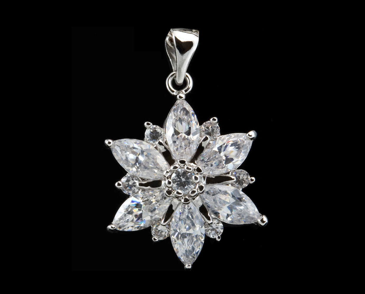 Marquise and Round-cut White Diamond Pendant, 18k white gold