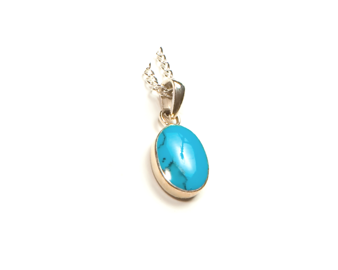 Oval-cut Turquoise Pendant, 18k white gold