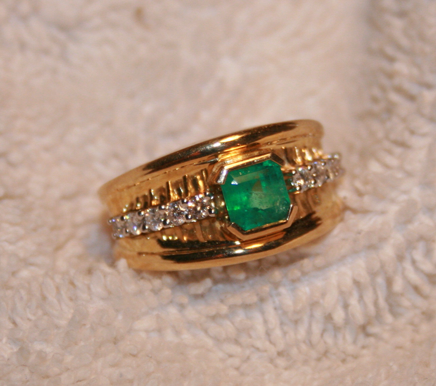 Emerald Cut Emerald and Diamond Ring, 18k yellow gold