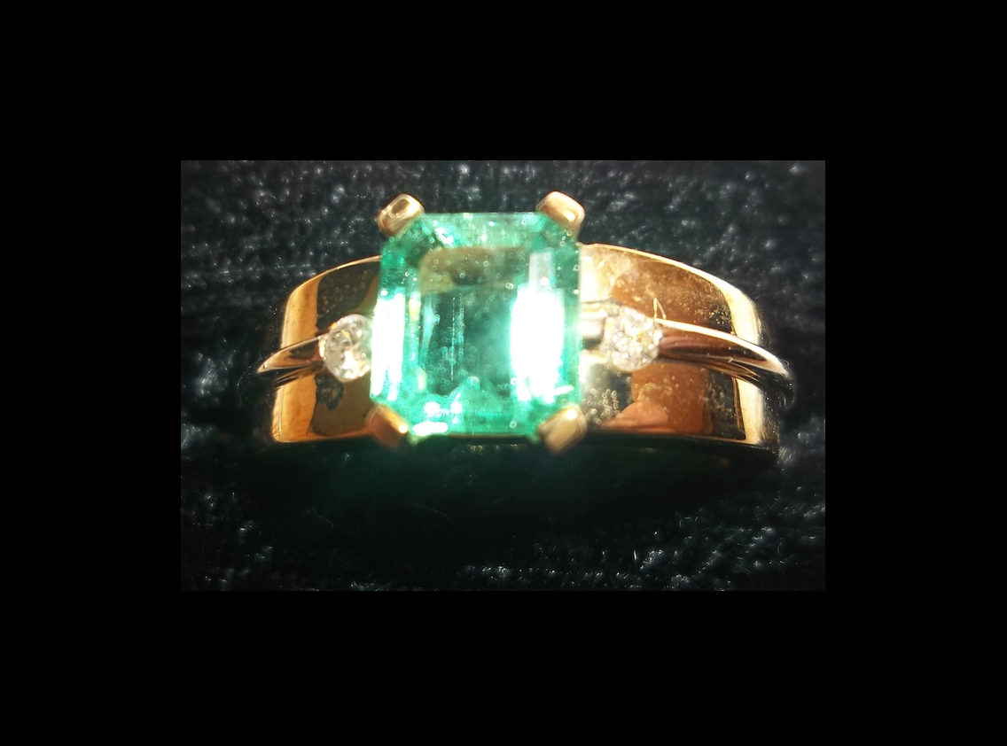 Emerald Cut Emerald and Diamond Ring, 18k yellow gold