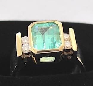 Emerald Cut Emerald Ring with Diamonds, 18k yellow gold