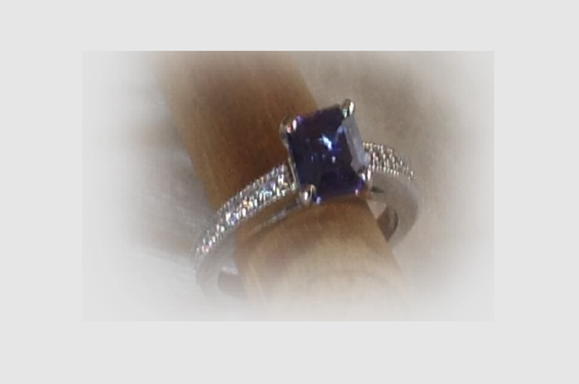 Oval Mixed-cut Blue Sapphire and Diamond Ring, 18k white gold