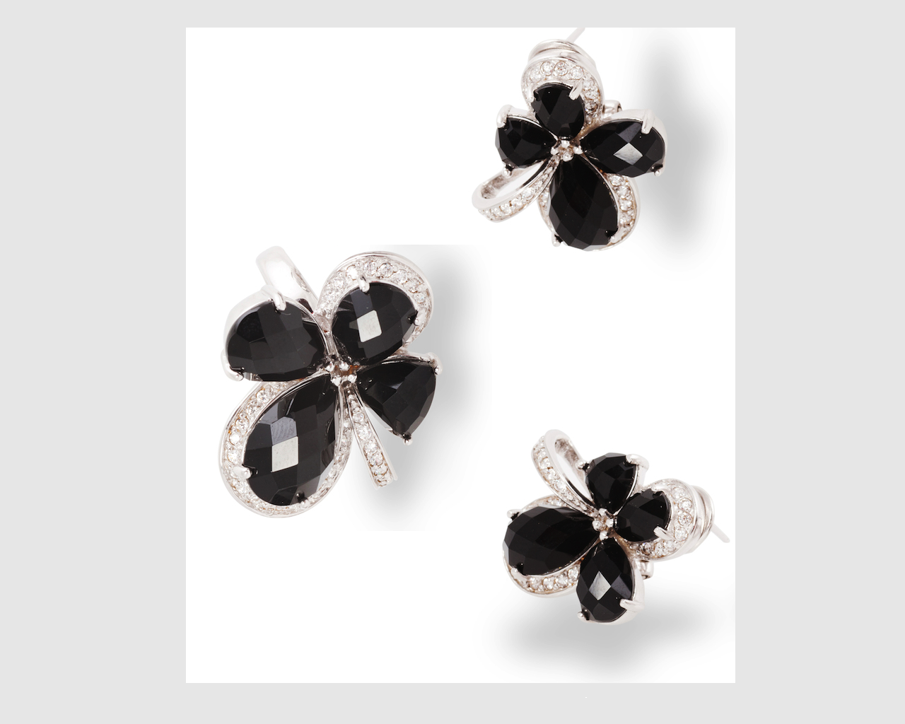 Pear-cut Black Tourmaline and Diamond Ring and Earring Set, 18k white gold